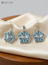 Blue Topaz Citrine and Iolite Sterling Silver Pendant and Earrings Set