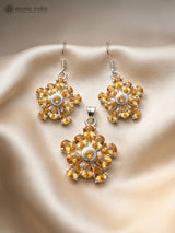 Blue Topaz Citrine and Iolite Sterling Silver Pendant and Earrings Set