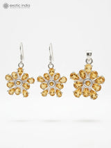 Blue Topaz Citrine and Iolite Sterling Silver Pendant and Earrings Set