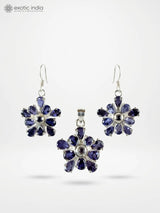 Blue Topaz Citrine and Iolite Sterling Silver Pendant and Earrings Set