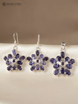 Blue Topaz Citrine and Iolite Sterling Silver Pendant and Earrings Set