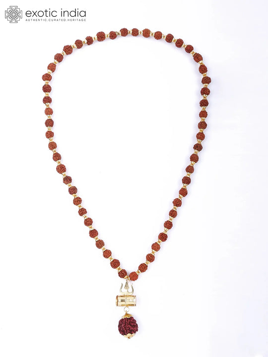 Trident Damru Rudraksha Mala Necklace in Brass