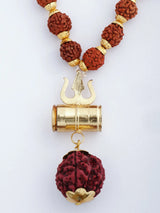Trident Damru Rudraksha Mala Necklace in Brass