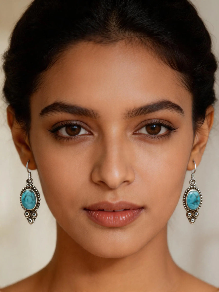Tibetan Turquoise Sterling Silver Drop Earrings