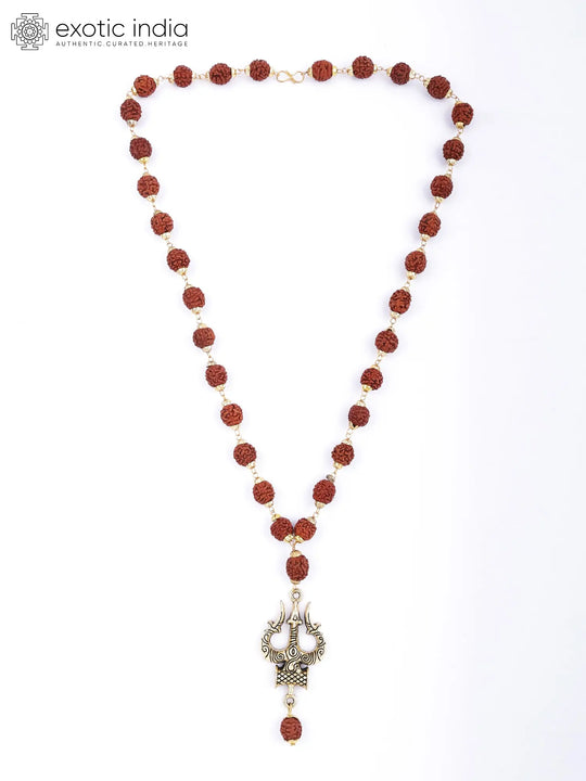 Trident Damaru Rudraksha Brass Devotional Necklace