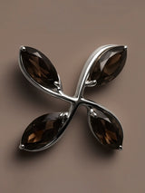 Smoky Quartz Marquise Four Petal Flower Sterling Silver Pendant