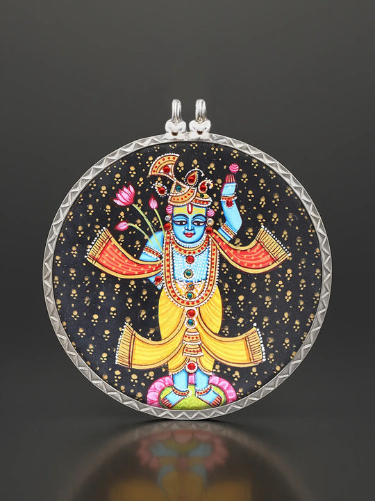 Hand-Painted Shrinathji Sterling Silver Pendant