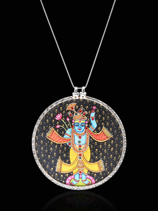 Hand-Painted Shrinathji Sterling Silver Pendant