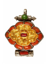 Tibetan Gau Amulet Sterling Silver Coral Inlay Pendant