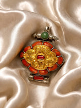 Tibetan Gau Amulet Sterling Silver Coral Inlay Pendant