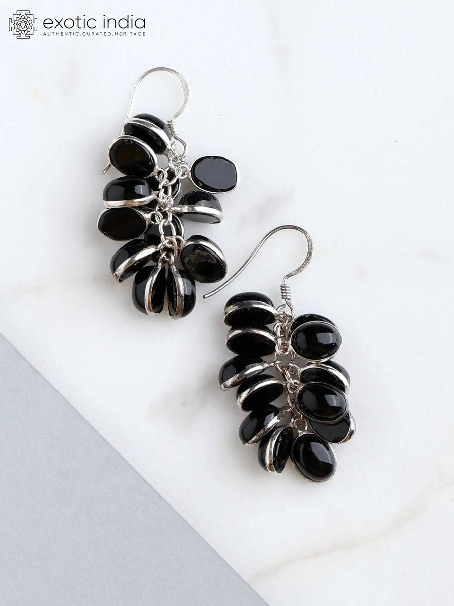 Black Onyx Cluster Sterling Silver Earrings