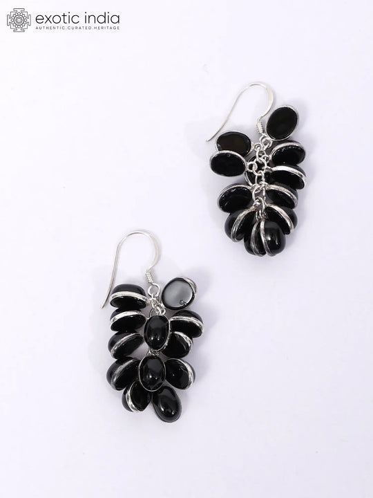 Black Onyx Cluster Sterling Silver Earrings