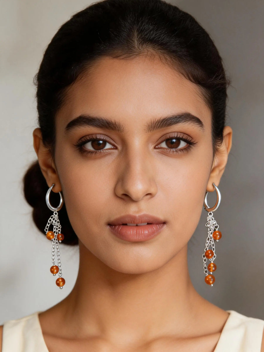 Carnelian Chandelier Hoop Earrings in Sterling Silver