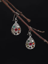 Navaratna Teardrop Sterling Silver Dangle Earrings