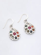 Navaratna Teardrop Sterling Silver Dangle Earrings