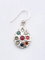 Navaratna Teardrop Sterling Silver Dangle Earrings