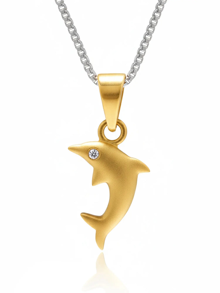 Dolphin Diamond Eye 18K Gold Pendant