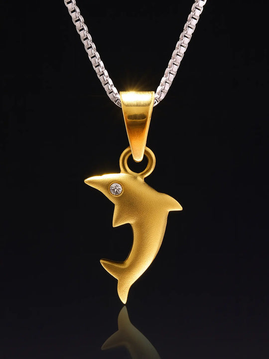Dolphin Diamond Eye 18K Gold Pendant