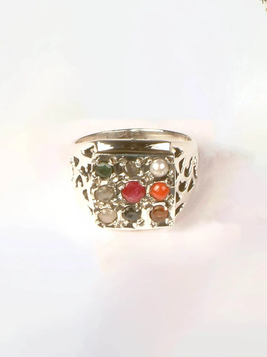 Navaratna Sterling Silver Finger Ring