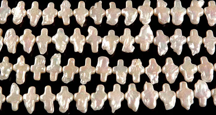Pearl Cross Pendant Necklace with Freshwater Pearl Drops