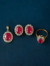 Faceted Ruby and Diamond 18K Gold Pendant Ring Set