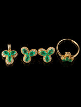 Faceted Emerald 18K Gold Pendant Earring and Ring Set