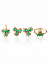 Faceted Emerald 18K Gold Pendant Earring and Ring Set