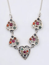 Navaratna Heart Sterling Silver Necklace