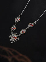 Kite Shape Navaratna Sterling Silver Necklace