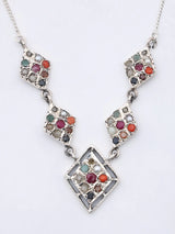 Kite Shape Navaratna Sterling Silver Necklace