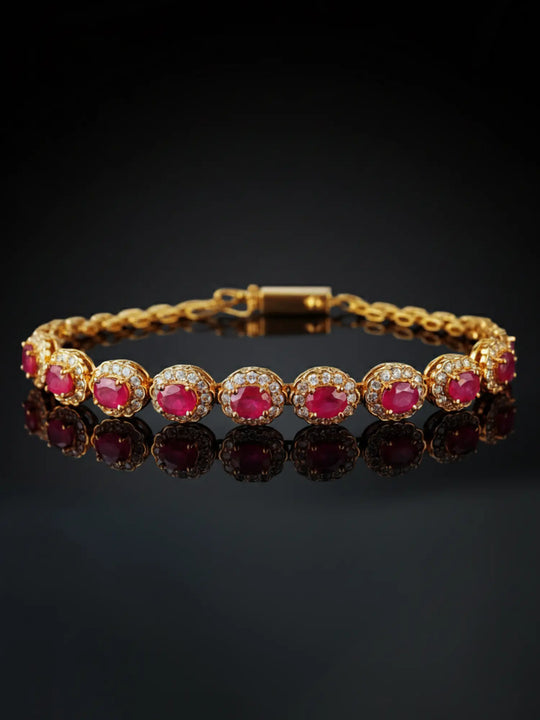 Faceted Ruby and Diamond Bracelet in 18K Gold