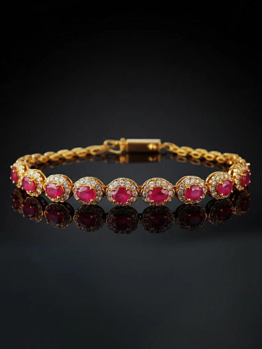 Faceted Ruby and Diamond Bracelet in 18K Gold
