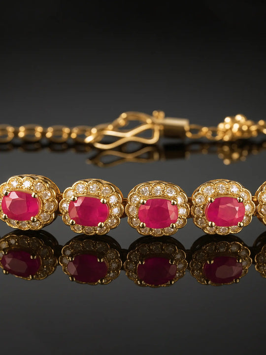 Faceted Ruby and Diamond Bracelet in 18K Gold