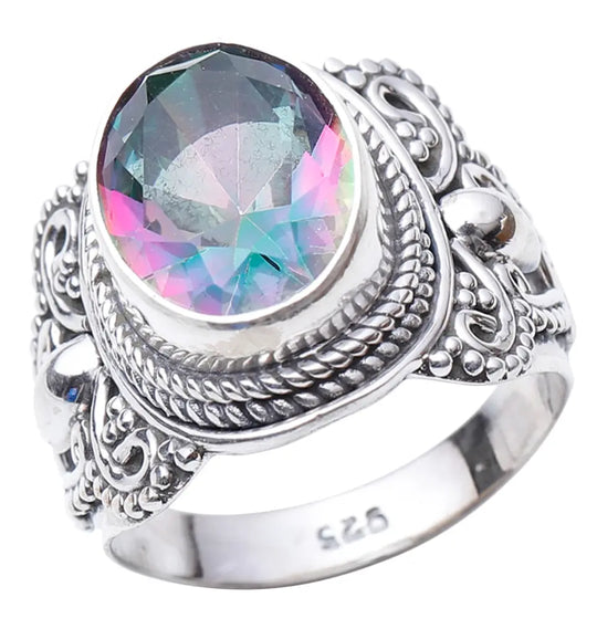 Faceted Mystic Topaz Sterling Silver Ring