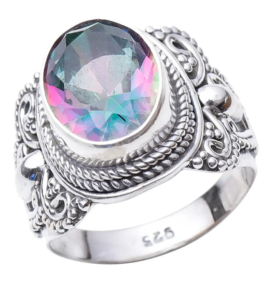 Faceted Mystic Topaz Sterling Silver Ring