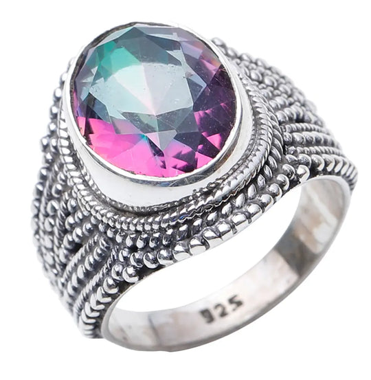 Faceted Mystic Topaz Sterling Silver Ring