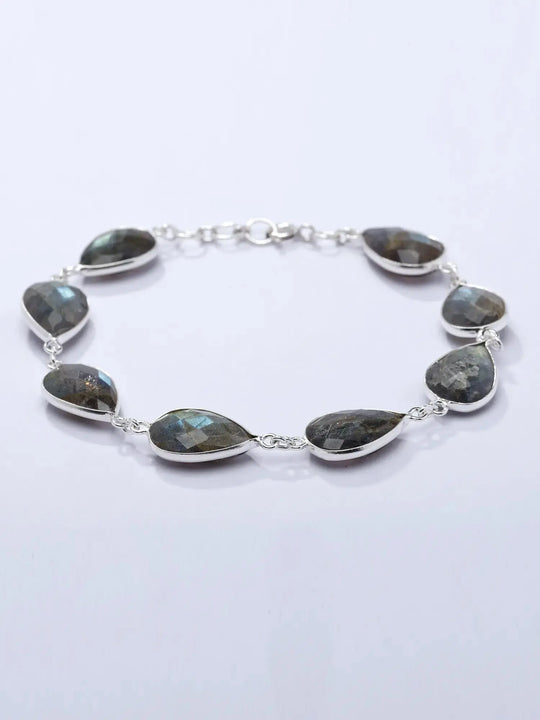 Pear Faceted Labradorite Sterling Silver Bracelet