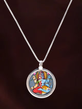 Hand-Painted Ardhanarishvara Sterling Silver Pendant