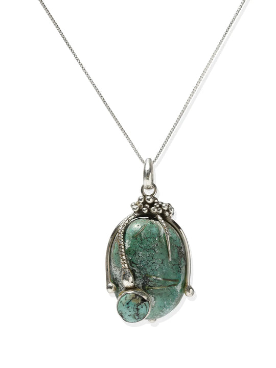 Turquoise Spider Web Sterling Silver Pendant
