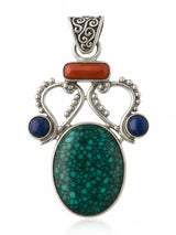 Turquoise Coral and Lapis Lazuli Sterling Silver Pendant