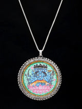 Hand-Painted Panchamukha Sadashiva Sterling Silver Pendant