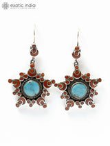 Persian Turquoise and Coral Sterling Silver Earrings