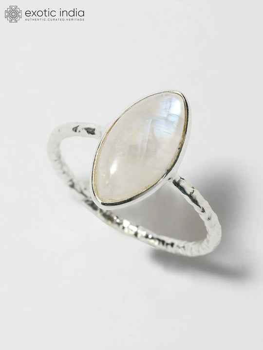 Marquise Cut Rainbow Moonstone Sterling Silver Ring