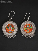 Shrinathji Hand-Painted Sterling Silver Hook Earrings