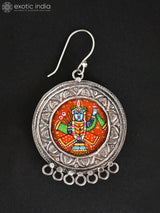 Shrinathji Hand-Painted Sterling Silver Hook Earrings