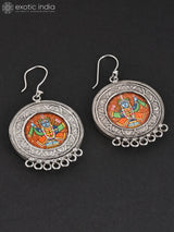 Shrinathji Hand-Painted Sterling Silver Hook Earrings