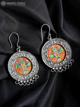 Shrinathji Hand-Painted Sterling Silver Hook Earrings