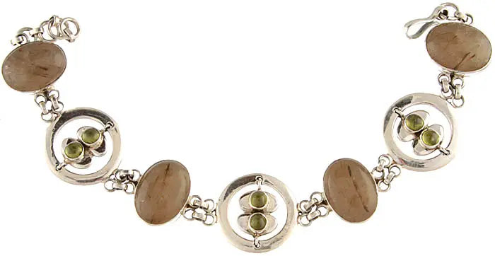 Rutilated Quartz and Peridot Sterling Silver Bracelet
