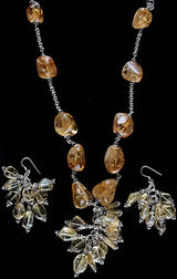 Citrine Nuggets Sterling Silver Necklace and Earrings Set