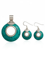 Spiderweb Faux Turquoise Sterling Silver Pendant and Earrings Set